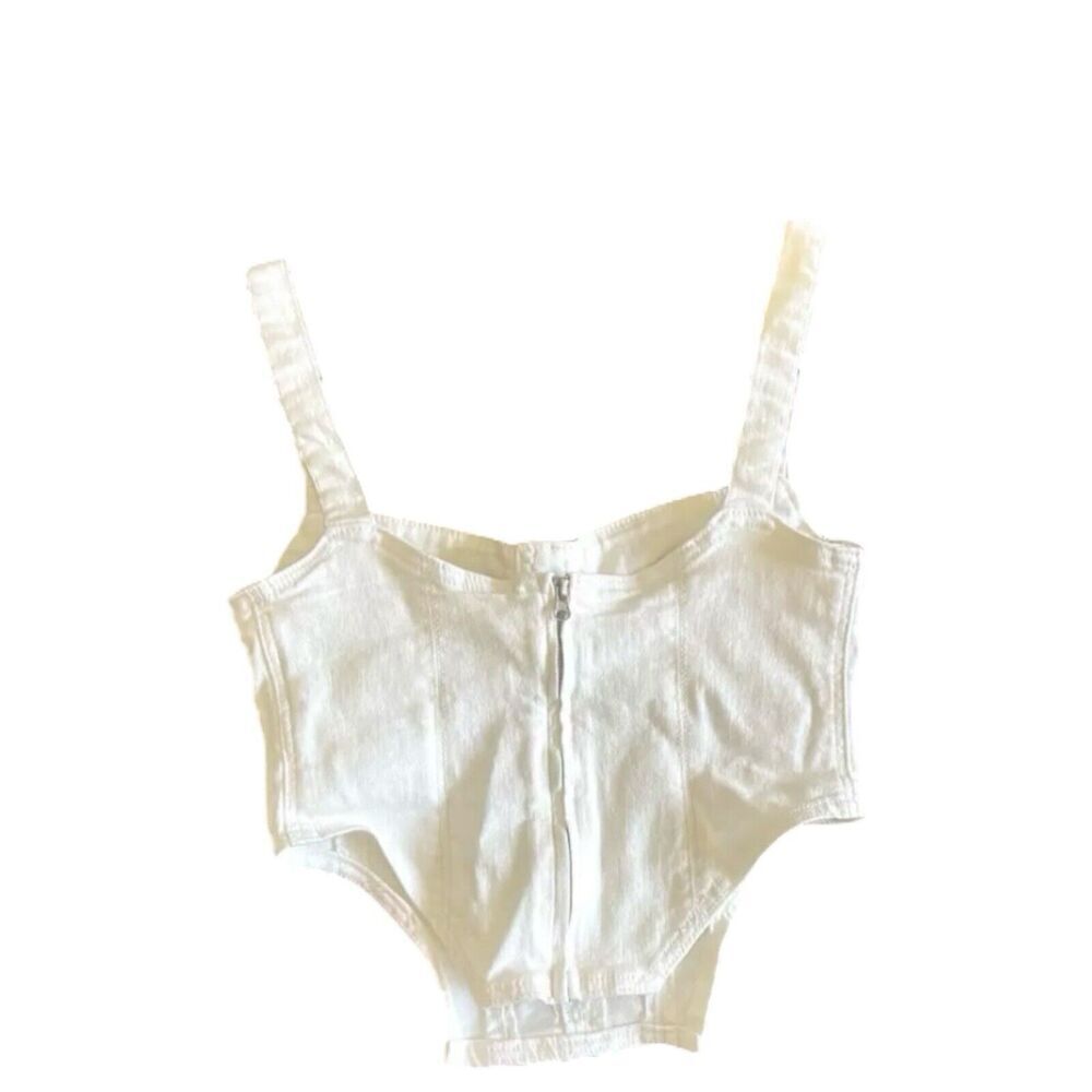 Zara White Denim Corset Top Cropped Size Large Romantic Gothic Bridal Bridesmaid - Picture 5 of 5